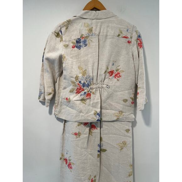 Marisa Christina 100% Linen 2 Piece Dress Jacket Cream Pink Blue Floral Small JL - Picture 9 of 12
